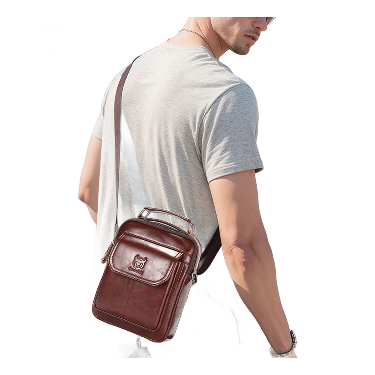 Sacoche homme cuir à rabat, doublure cuir, format compact 4 Sacoche homme cuir à rabat, doublure cuir, format compact, detail