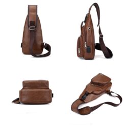 Sacoche homme cuir de poitrine pour le plein air, vue de trois quarts