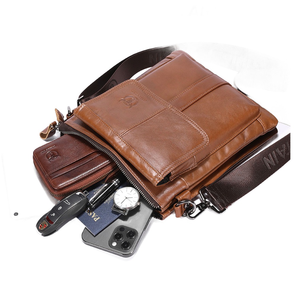 Sacoche homme cuir de vachette a grande contenance 3 Sacoche homme cuir de vachette a grande contenance, vue de face