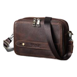 Sacoche homme cuir mini en cuir veritable retro, vue de trois quarts