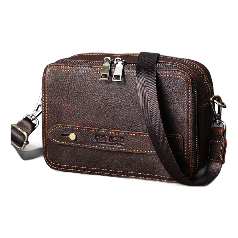 Sacoche homme cuir mini en cuir veritable retro 2 Sacoche homme cuir mini en cuir veritable retro, vue de trois quarts