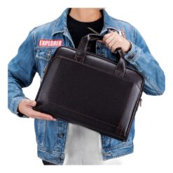 Sacoche homme cuir porte documents en peau de vache, vue de trois quarts