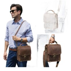Sacoche homme cuir véritable à rabat, grand format, 780 g, café, vue principale