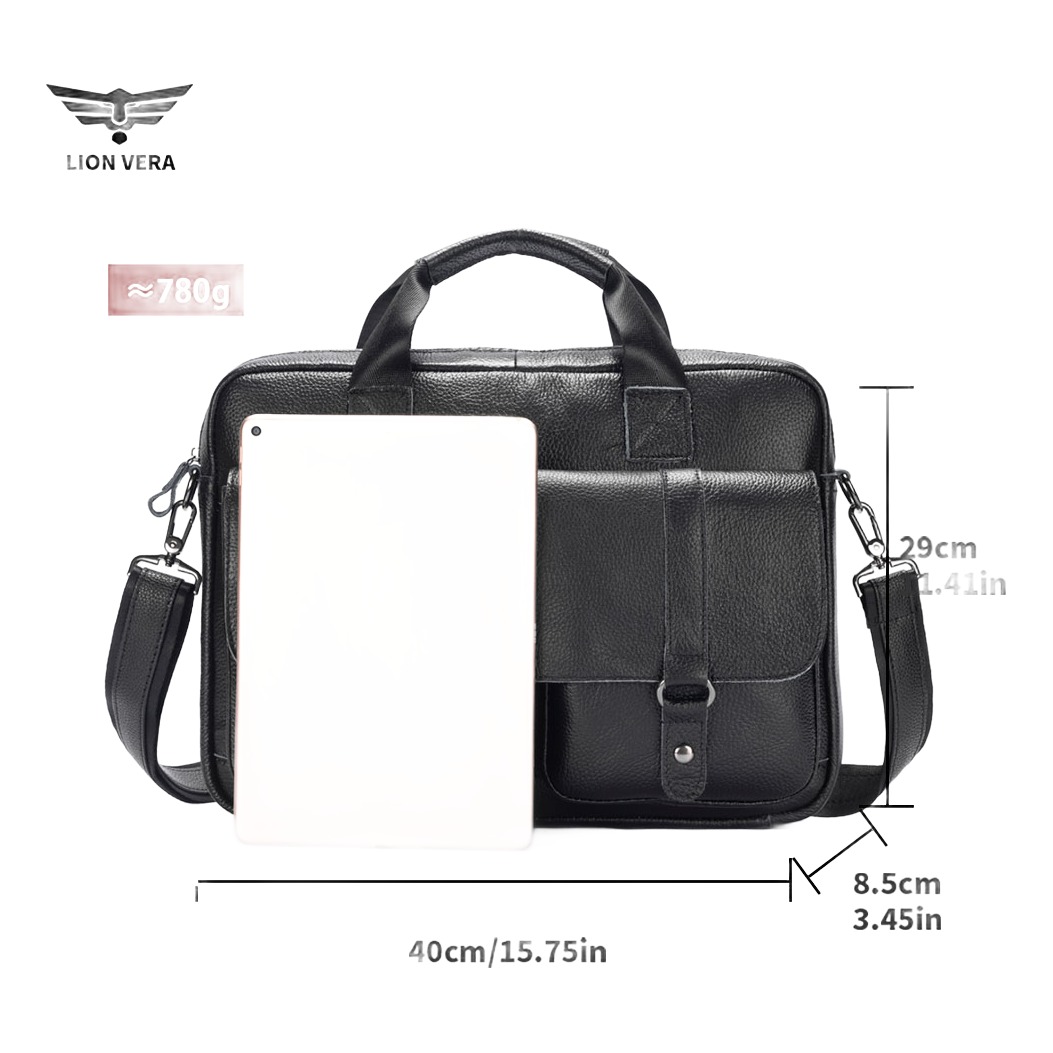 Sacoche homme cuir véritable porte-documents, deux poches, 47 cm 3 Sacoche homme cuir véritable porte-documents, deux poches, 47 cm, vue de face