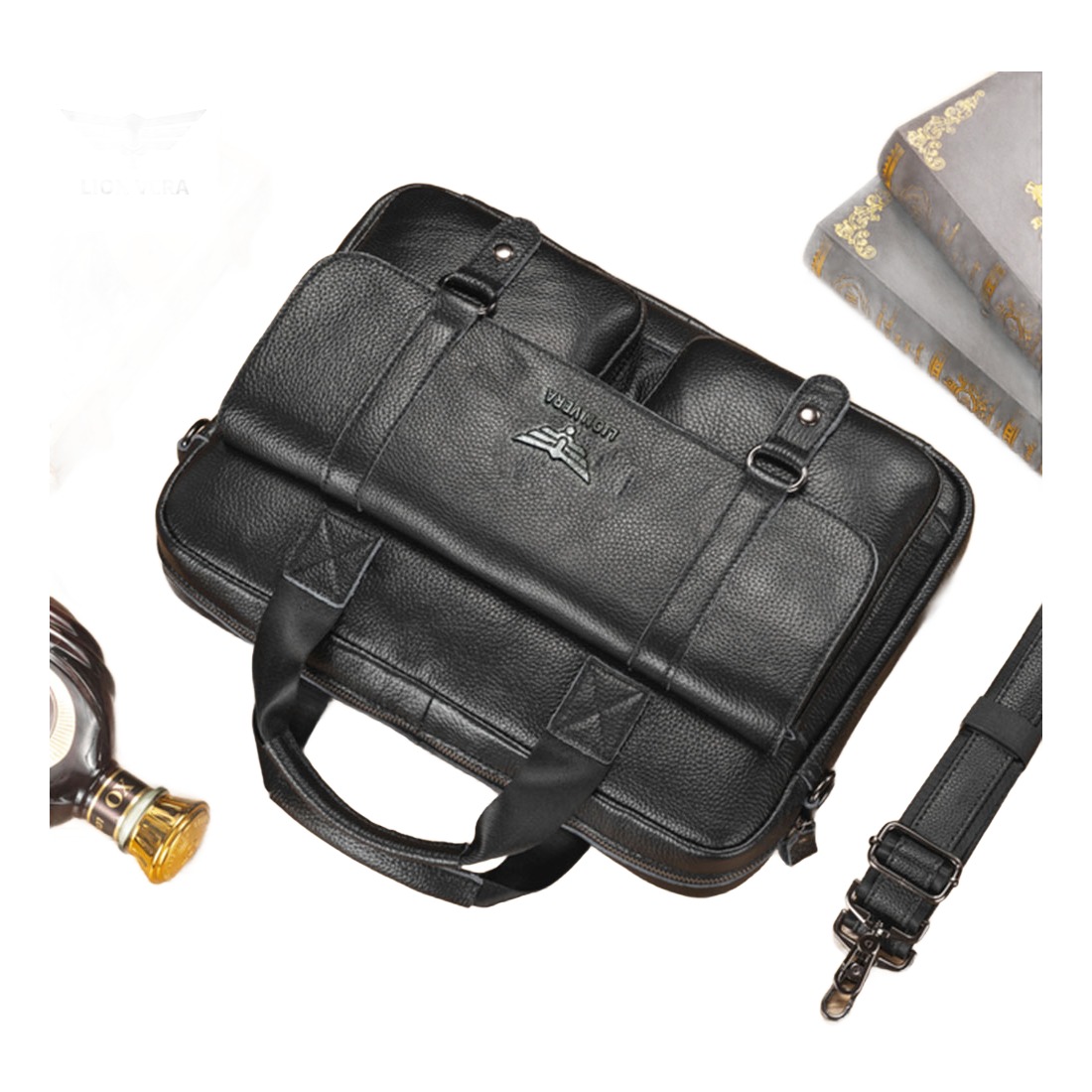 Sacoche homme cuir véritable porte-documents, deux poches, 47 cm 5 Sacoche homme cuir véritable porte-documents, deux poches, 47 cm, vue arriere