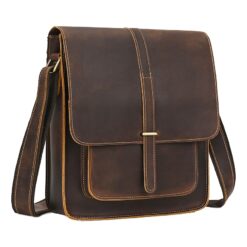 Sacoche homme cuir vintage en peau de vache souple, vue de trois quarts