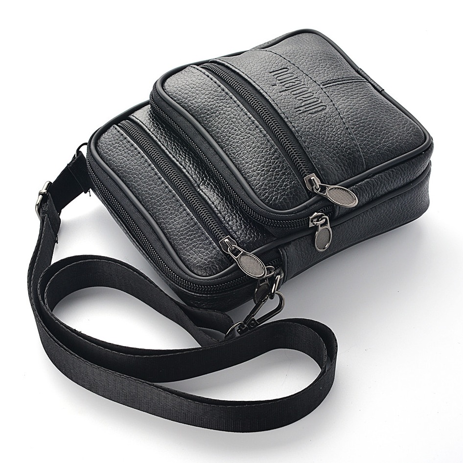 Sacoche homme en cuir, bandouliere zippee 6 Sacoche homme en cuir, bandouliere zippee, vue de profil