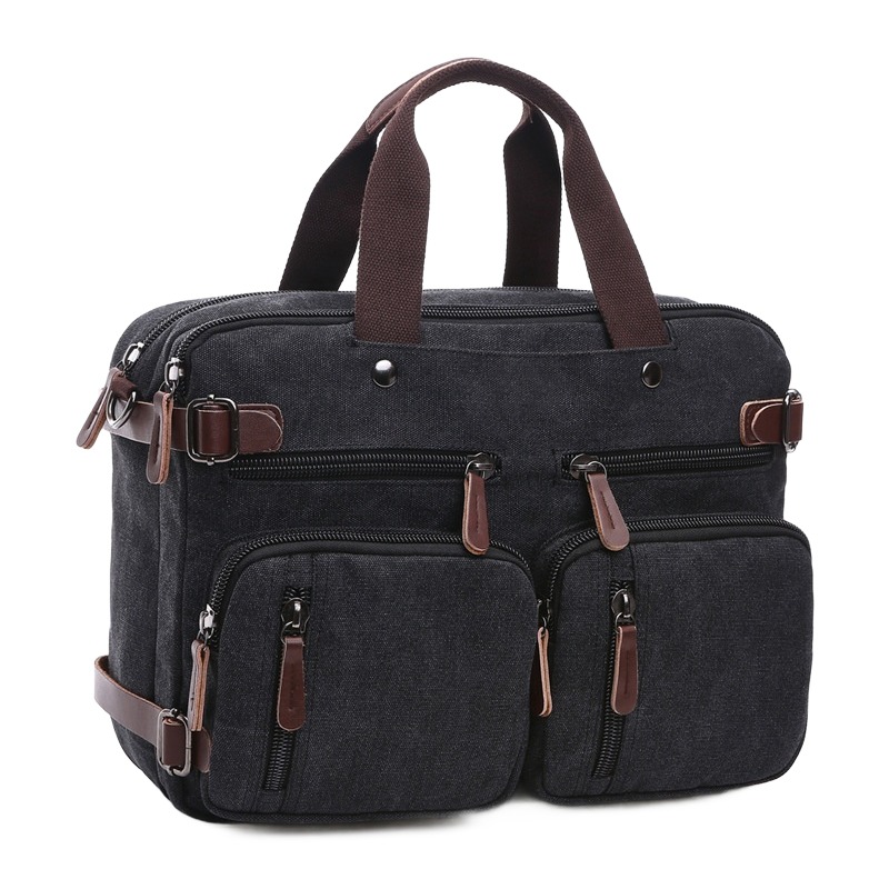 Sacoche ordinateur homme en toile, portée main, épaule ou dos 1 Sacoche ordinateur homme en toile, portée main, épaule ou dos, vue principale