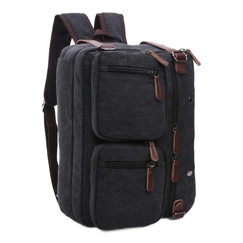 Sacoche ordinateur homme en toile, portée main, épaule ou dos 6 Sacoche ordinateur homme en toile, portée main, épaule ou dos, vue de profil