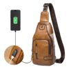 Sacoche poitrine homme en cuir véritable avec port USB, trois coloris, vue principale
