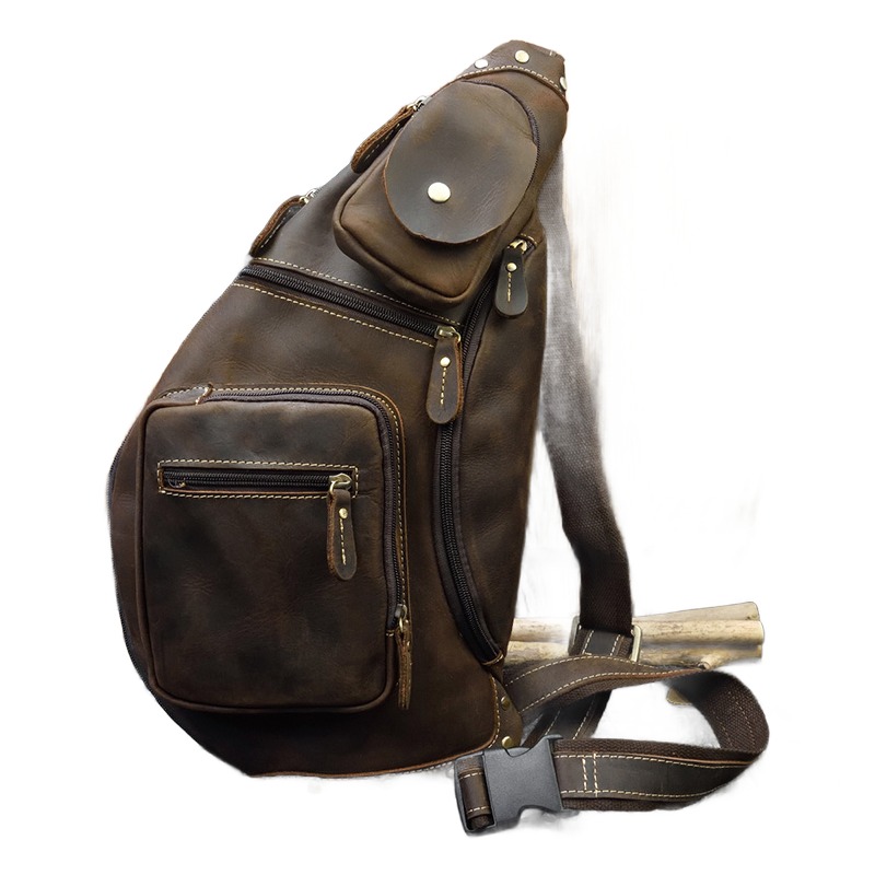 Sacoche poitrine homme en cuir véritable, grand format, quatre tons 1 Sacoche poitrine homme en cuir véritable, grand format, quatre tons, vue principale