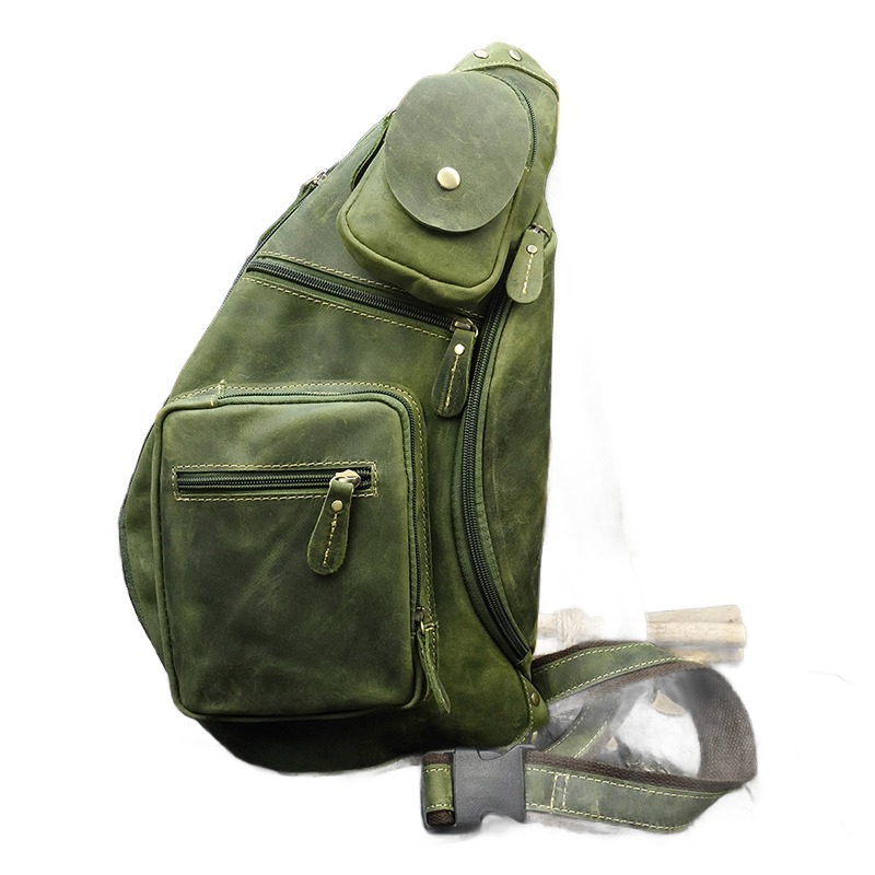 Sacoche poitrine homme en cuir véritable, grand format, quatre tons 3 Sacoche poitrine homme en cuir véritable, grand format, quatre tons, vue de face