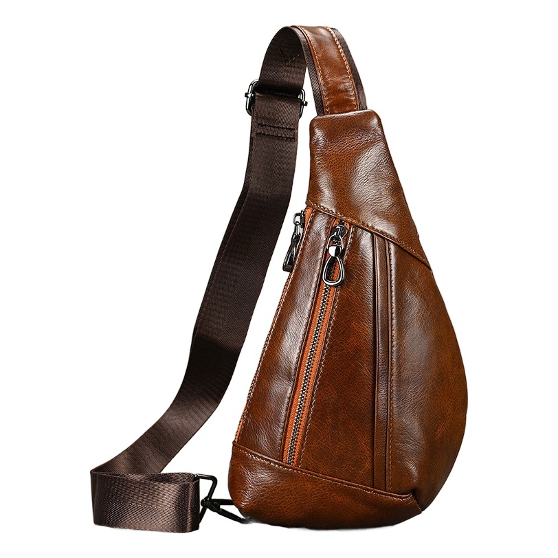 Sacoche poitrine homme en cuir véritable souple, format mini 1 Sacoche poitrine homme en cuir véritable souple, format mini, vue principale