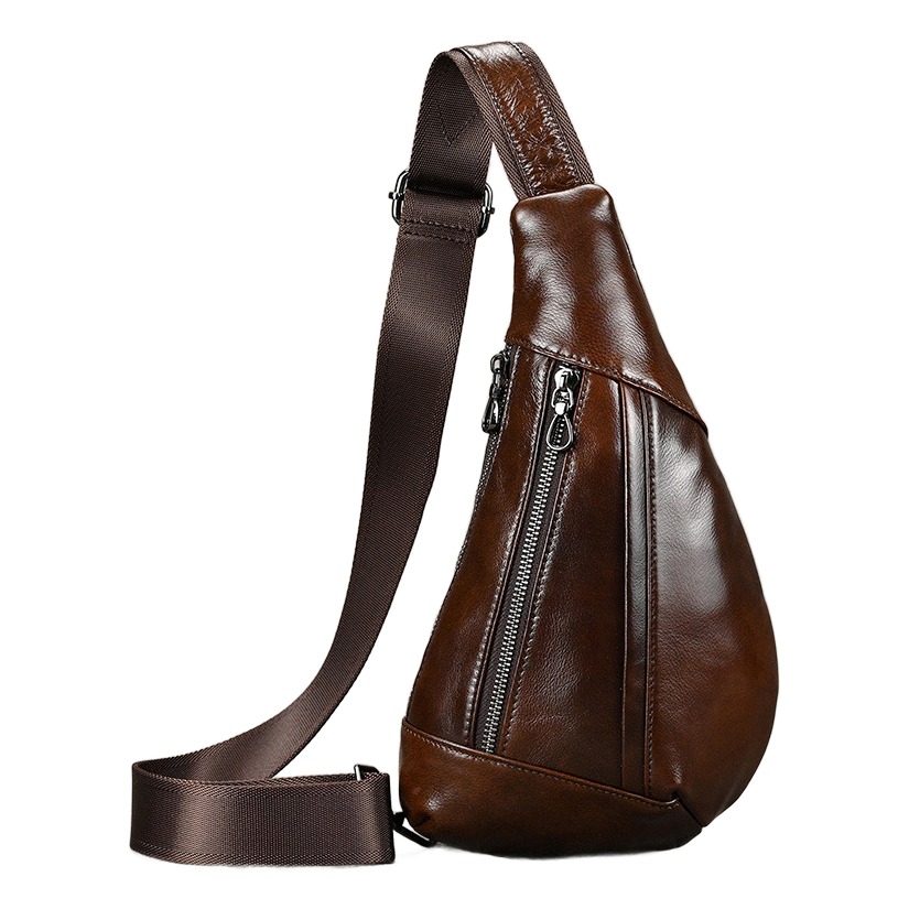 Sacoche poitrine homme en cuir véritable souple, format mini 2 Sacoche poitrine homme en cuir véritable souple, format mini, vue de trois quarts