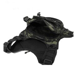 Sacoche poitrine homme en gilet, poche d'hydratation dorsale, vue de trois quarts