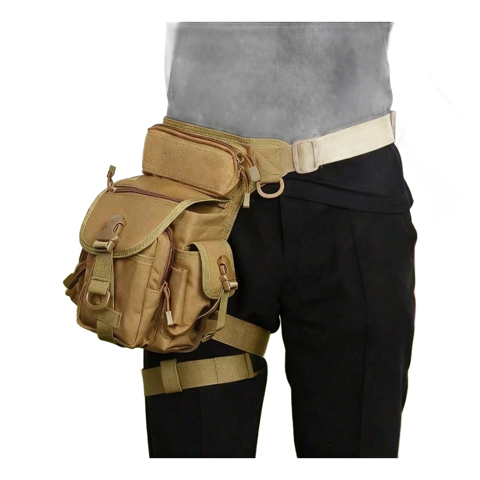 Sacoche tactique homme de cuisse a fixation par sangles 3 Sacoche tactique homme de cuisse a fixation par sangles, vue de face