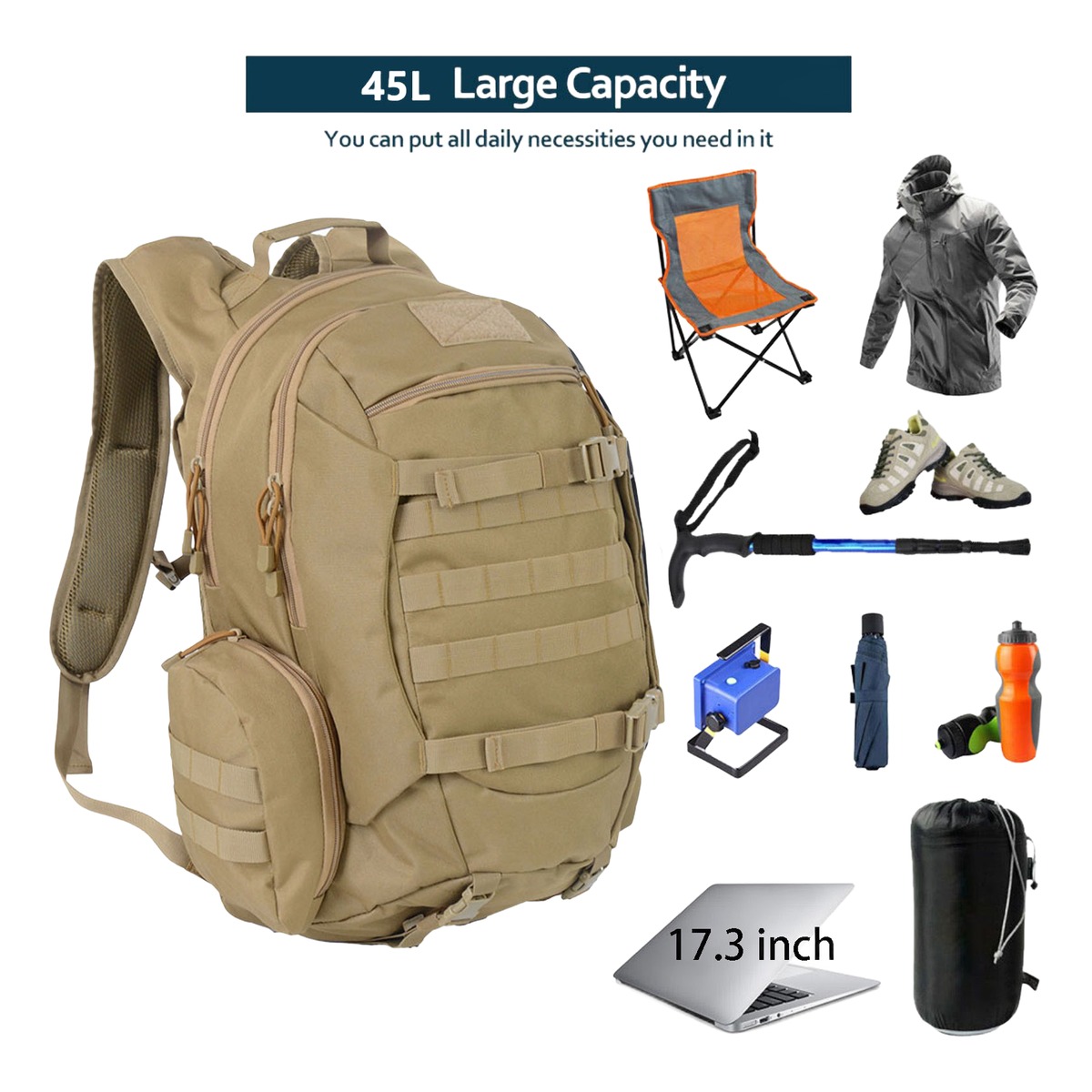 Sacoche tactique homme, sac tactique homme 45 litres deperlant 6 Sacoche tactique homme, sac tactique homme 45 litres deperlant, vue de profil