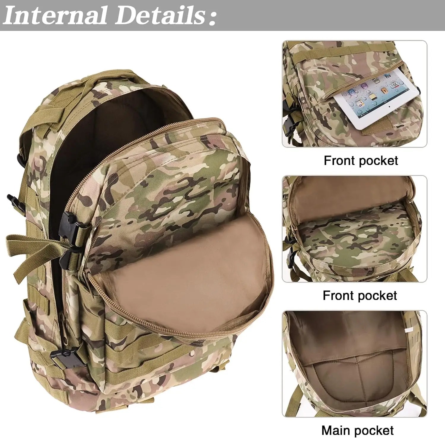 Sacoche tactique homme, sac tactique homme 50 litres a bandes d attache 5 Sacoche tactique homme, sac tactique homme 50 litres a bandes d attache, vue arriere