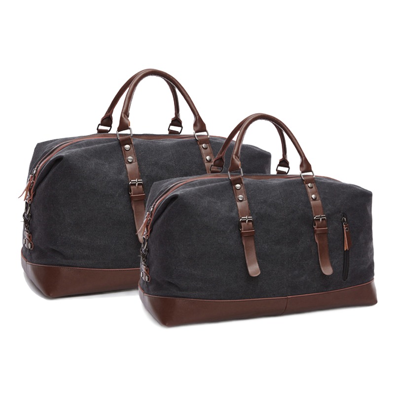Tote bag homme en toile et cuir pour le week end 2 Tote bag homme en toile et cuir pour le week end, vue de trois quarts