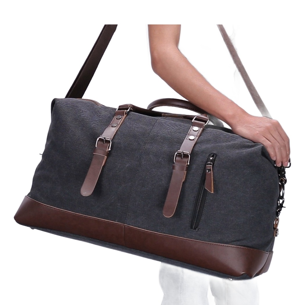 Tote bag homme en toile et cuir pour le week end 4 Tote bag homme en toile et cuir pour le week end, detail