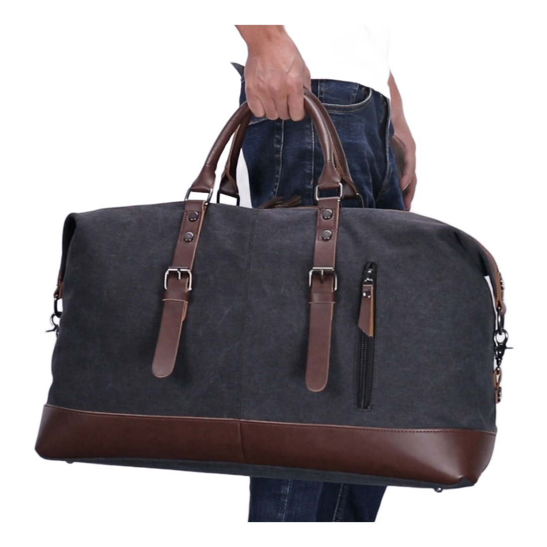 Tote bag homme en toile et cuir pour le week end 5 Tote bag homme en toile et cuir pour le week end, vue arriere