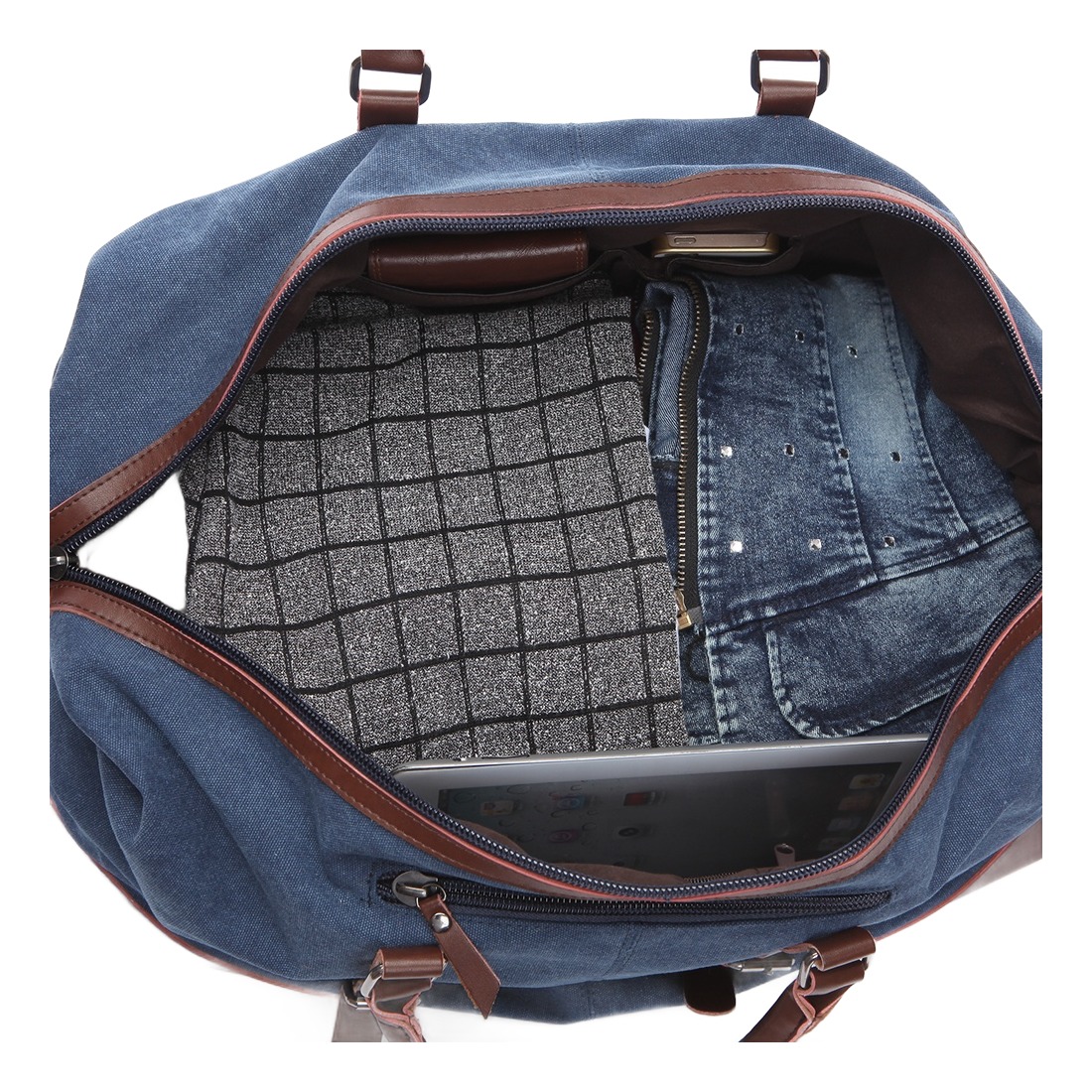 Tote bag homme en toile et cuir pour le week end 6 Tote bag homme en toile et cuir pour le week end, vue de profil