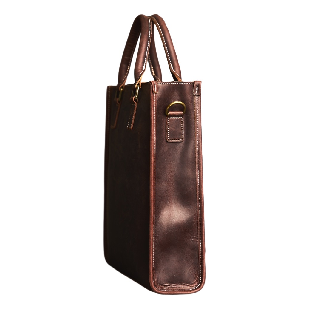 Tote bag homme vertical en cuir de vache, doublure en cuir 3 Tote bag homme vertical en cuir de vache, doublure en cuir, vue de face