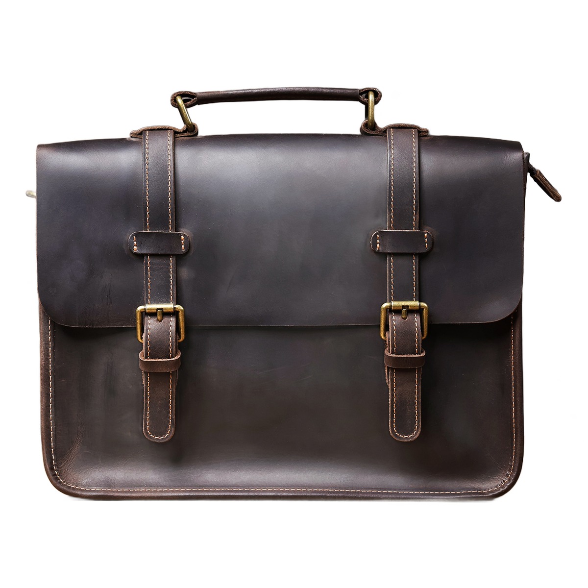 Cartable homme cuir vintage à deux boucles, convertible en sac à dos 1 Cartable homme cuir vintage à deux boucles, convertible en sac à dos, vue principale