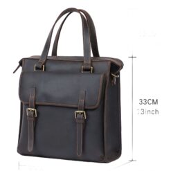 Cartable professeur cuir homme vertical, deux boucles et deux anses, vue de trois quarts