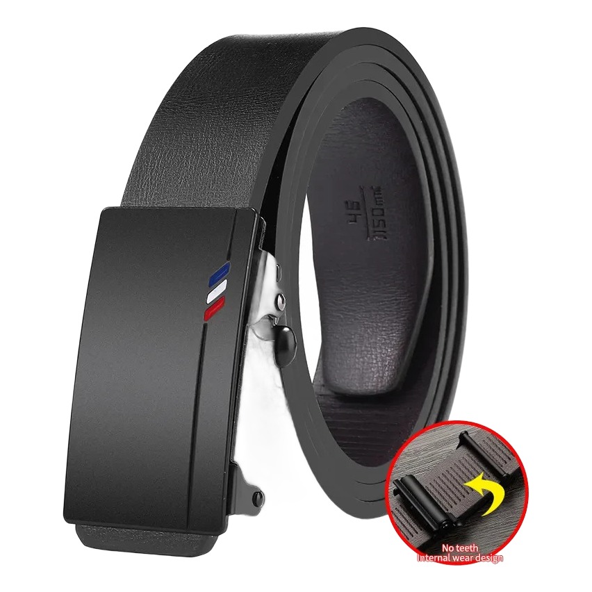 Ceinture automatique homme sans trous, cuir PU noir 3 Ceinture automatique homme sans trous, cuir PU noir, vue de face