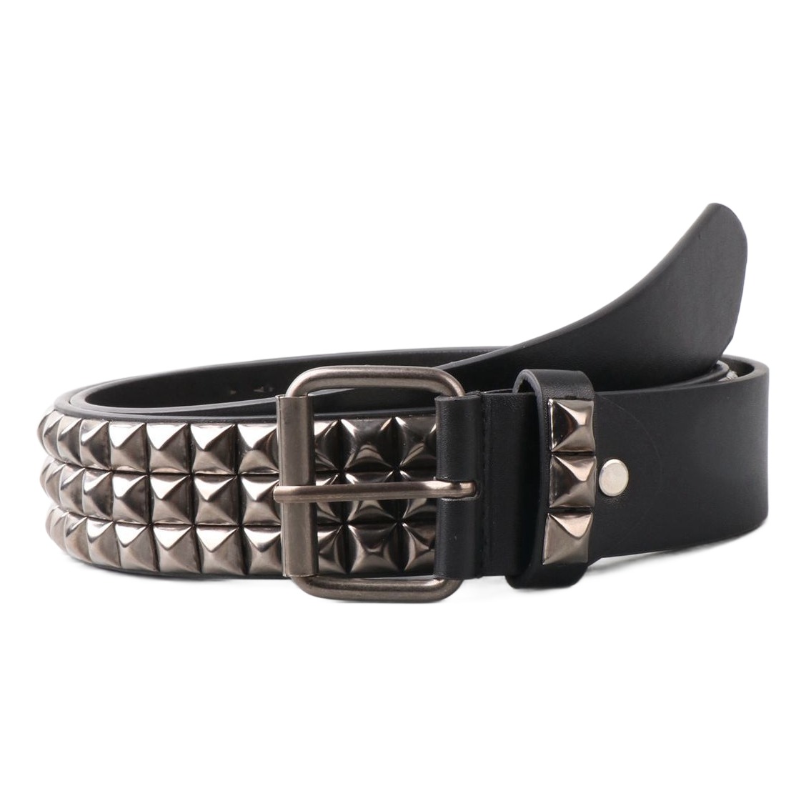 Ceinture cloutée homme en cuir PU, trois rangs de clous pyramide 3 Ceinture cloutée homme en cuir PU, trois rangs de clous pyramide, vue de face