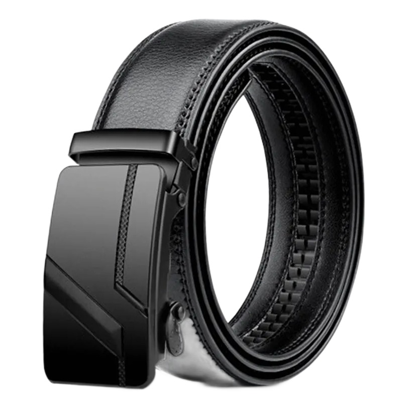 Ceinture homme boucle automatique en cuir PU, réglage sans trous 2 Ceinture homme boucle automatique en cuir PU, réglage sans trous, vue de trois quarts