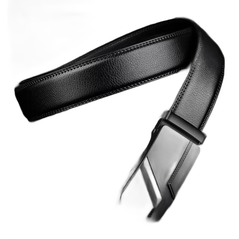 Ceinture homme boucle automatique en cuir PU, réglage sans trous 3 Ceinture homme boucle automatique en cuir PU, réglage sans trous, vue de face