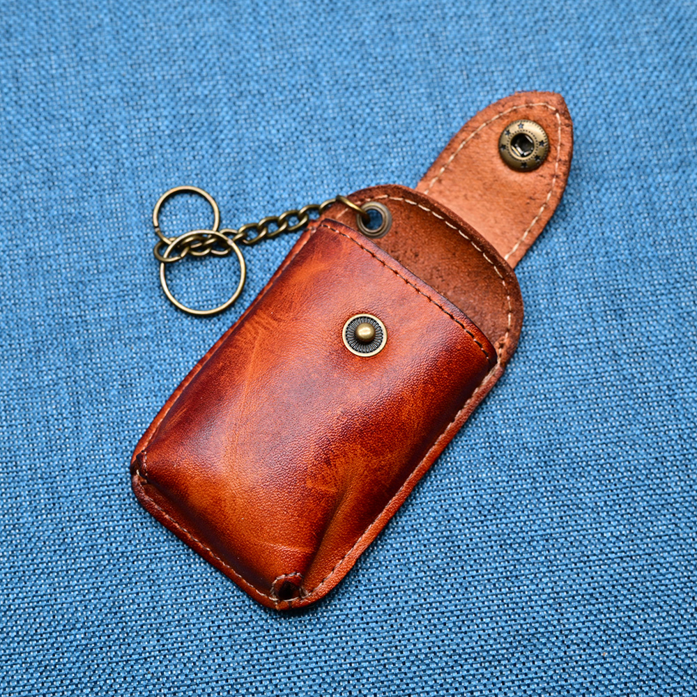 Étui à clés de voiture en cuir de vache, pochette de ceinture à chaîne 3 Étui à clés de voiture en cuir de vache, pochette de ceinture à chaîne, vue de face
