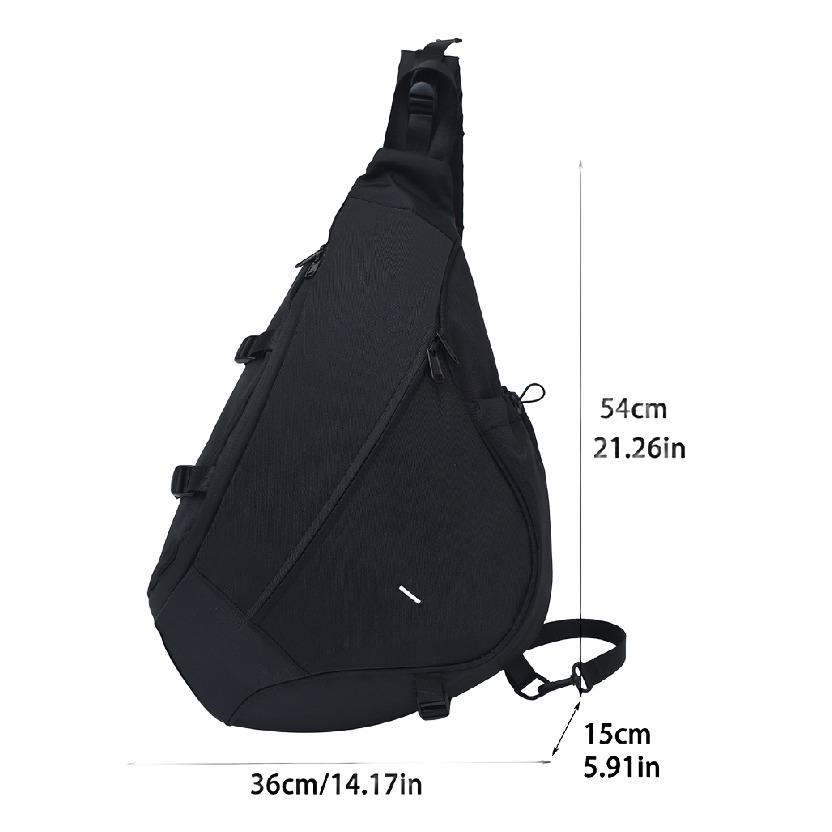 Grande sacoche poitrine homme sling en nylon noir, 54 cm 2 Grande sacoche poitrine homme sling en nylon noir, 54 cm, vue de trois quarts