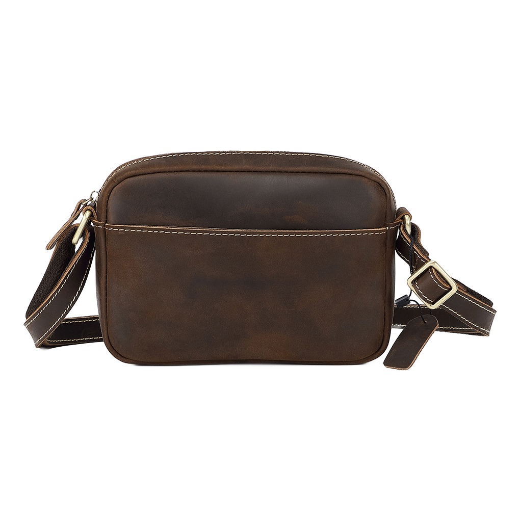 Petite sacoche homme cuir de vache Crazy Horse zippée 1 Petite sacoche homme cuir de vache Crazy Horse zippée, vue principale