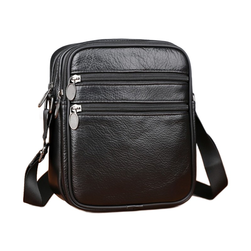 Petite sacoche homme cuir véritable, bandoulière verticale zippée 1 Petite sacoche homme cuir véritable, bandoulière verticale zippée, vue principale