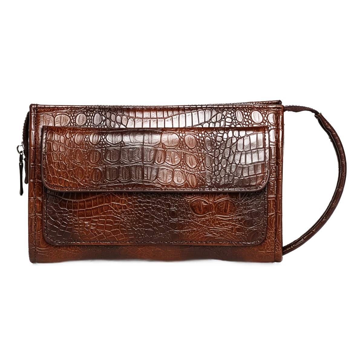 Pochette homme en cuir PU façon crocodile, poignée et poche à rabat 1 Pochette homme en cuir PU façon crocodile, poignée et poche à rabat, vue principale