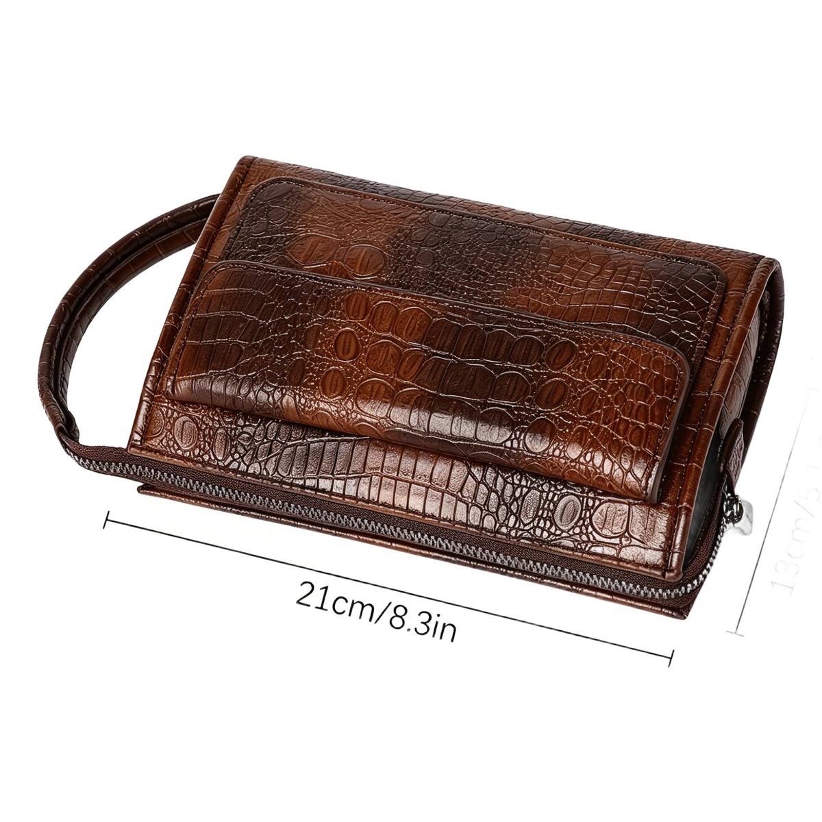Pochette homme en cuir PU façon crocodile, poignée et poche à rabat 3 Pochette homme en cuir PU façon crocodile, poignée et poche à rabat, vue de face
