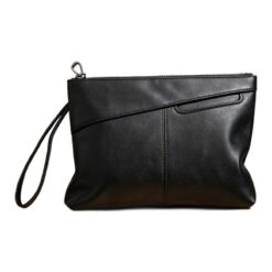 Pochette homme enveloppe en cuir PU noir à dragonne, 28 cm, vue principale