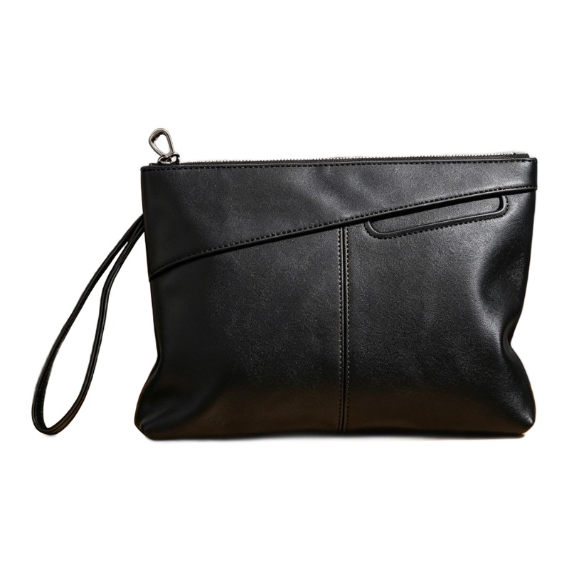 Pochette homme enveloppe en cuir PU noir à dragonne, 28 cm 1 Pochette homme enveloppe en cuir PU noir à dragonne, 28 cm, vue principale