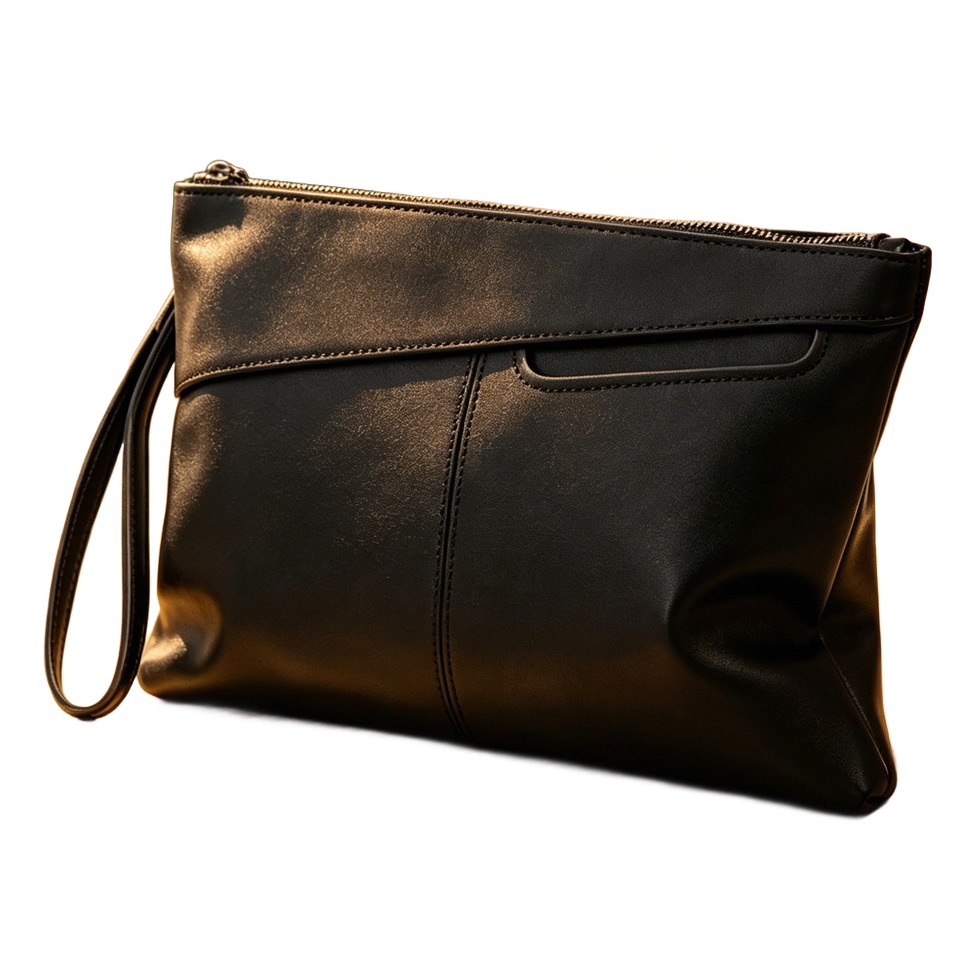 Pochette homme enveloppe en cuir PU noir à dragonne, 28 cm 3 Pochette homme enveloppe en cuir PU noir à dragonne, 28 cm, vue de face