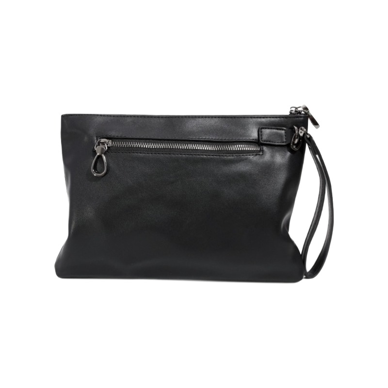 Pochette homme enveloppe en cuir PU noir à dragonne, 28 cm 4 Pochette homme enveloppe en cuir PU noir à dragonne, 28 cm, detail