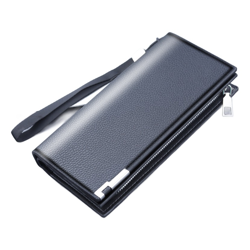 Pochette homme portefeuille long zippé à dragonne, cuir PU 1 Pochette homme portefeuille long zippé à dragonne, cuir PU, vue principale