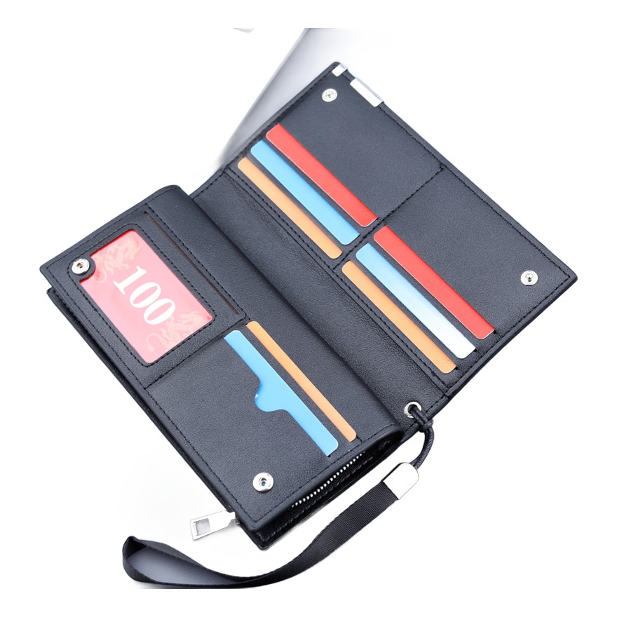 Pochette homme portefeuille long zippé à dragonne, cuir PU 3 Pochette homme portefeuille long zippé à dragonne, cuir PU, vue de face