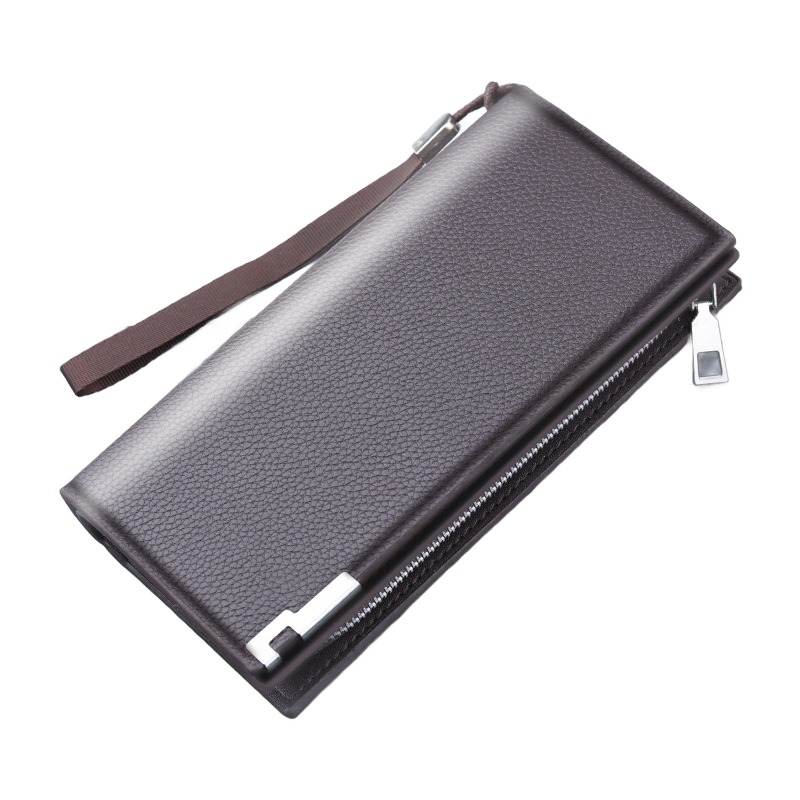 Pochette homme portefeuille long zippé à dragonne, cuir PU 5 Pochette homme portefeuille long zippé à dragonne, cuir PU, vue arriere