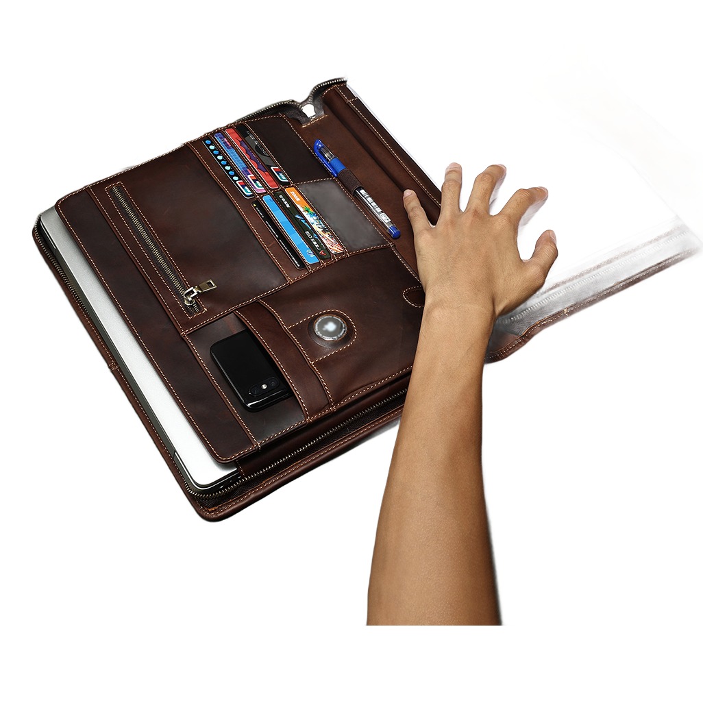 Porte-documents cuir homme pour ordinateur 13,3 pouces, couleur café 3 Porte-documents cuir homme pour ordinateur 13,3 pouces, couleur café, vue de face