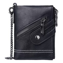 Portefeuille homme à chaîne, double zip et rabat, cuir PU, vue principale