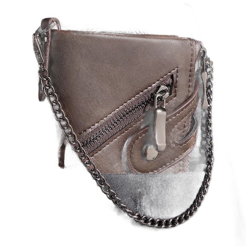 Portefeuille homme à chaîne, double zip et rabat, cuir PU 4 Portefeuille homme à chaîne, double zip et rabat, cuir PU, detail