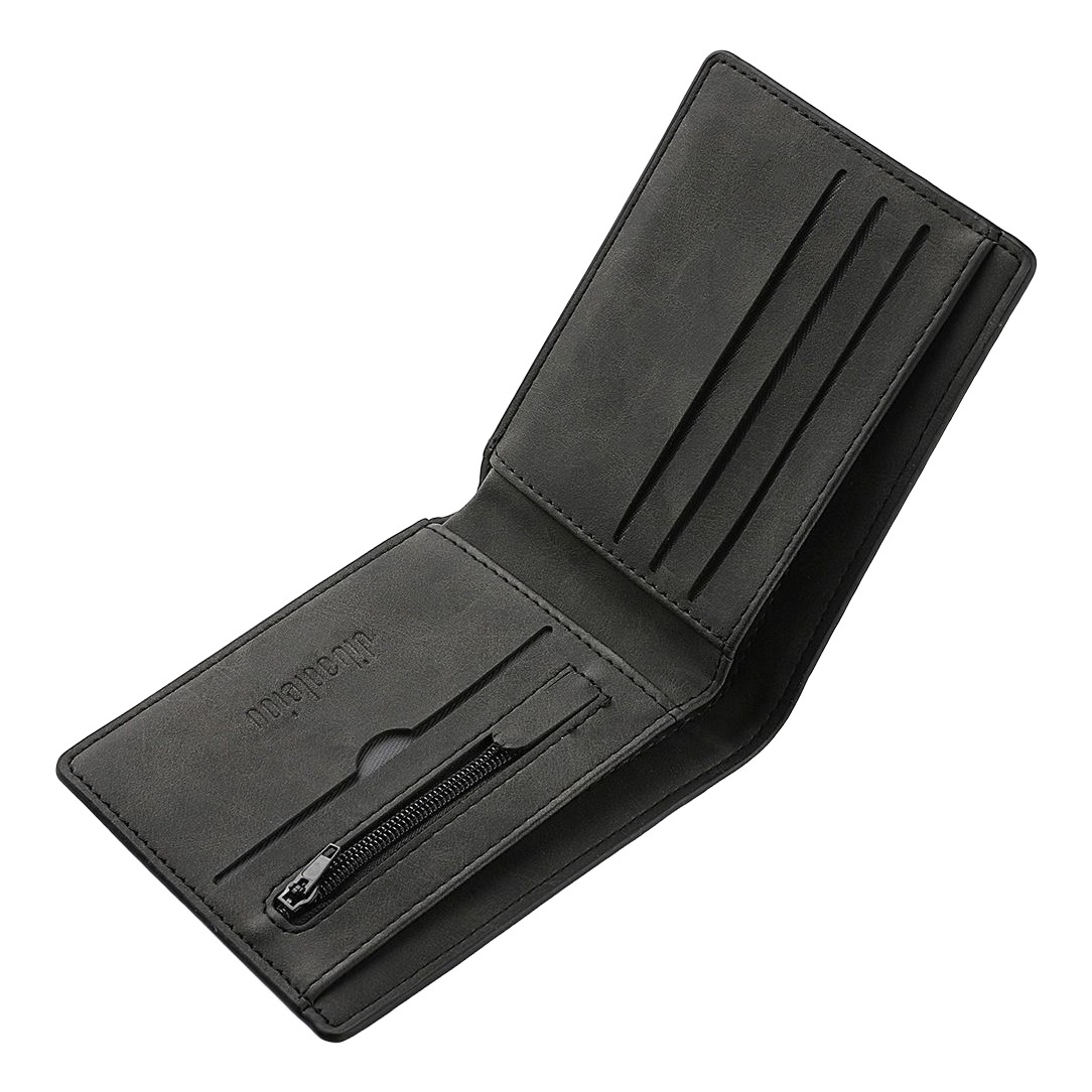 Portefeuille homme court en cuir PU au toucher doux, poche zippée 3 Portefeuille homme court en cuir PU au toucher doux, poche zippée, vue de face